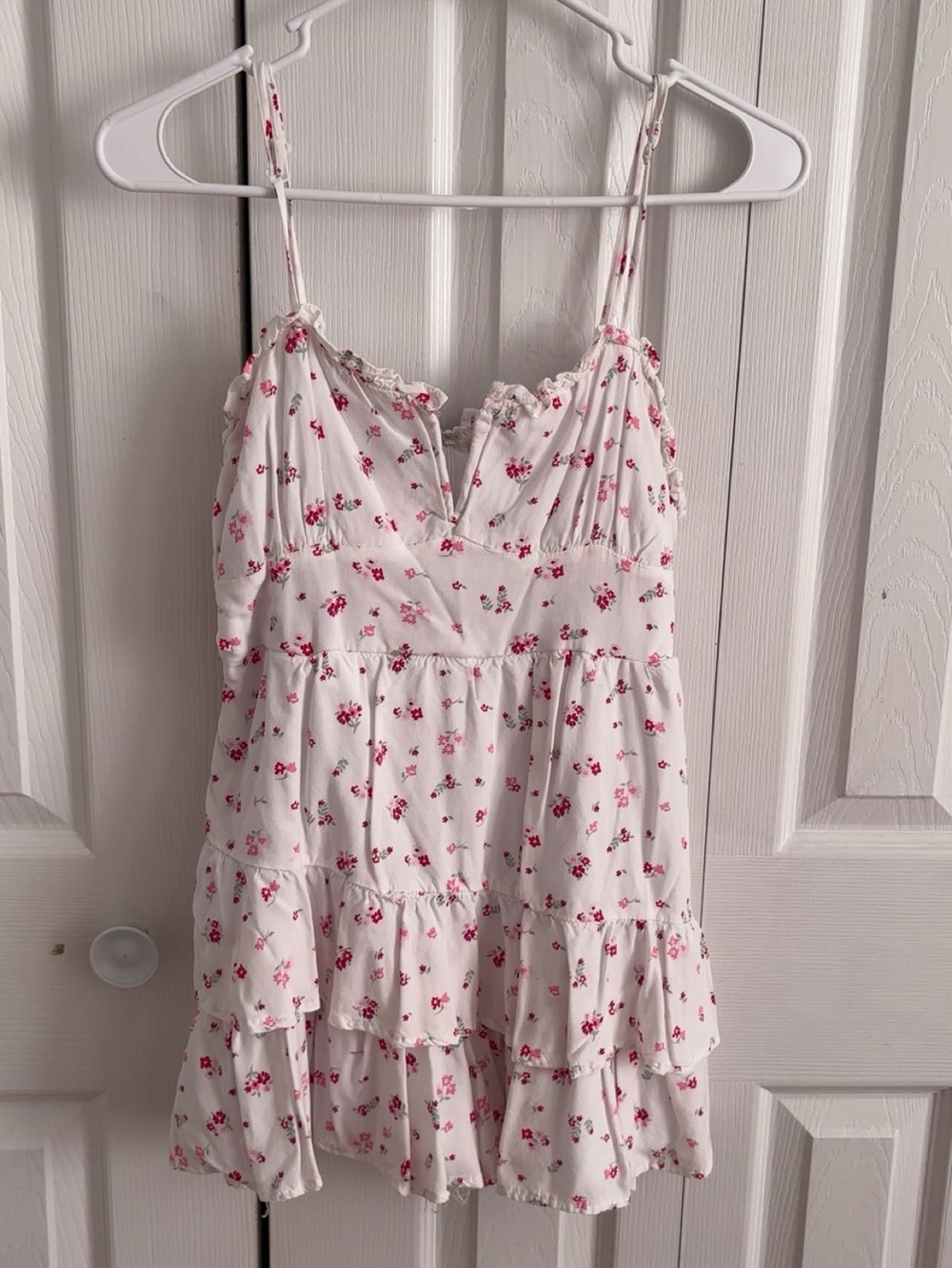 Discovery White Spaghetti Strap Mini Dress with Pink Floral Print